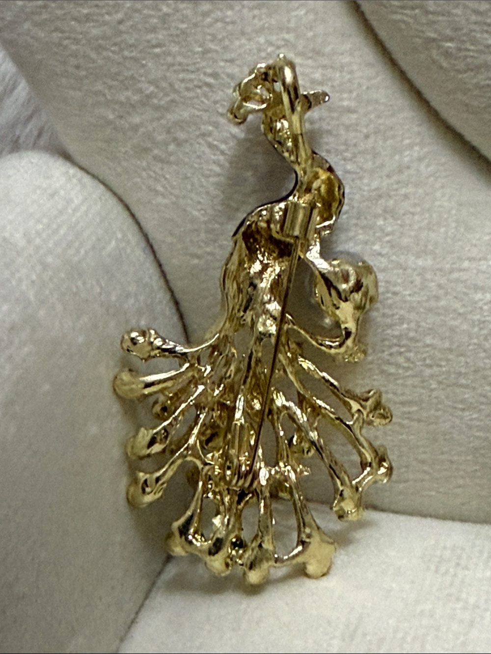 Gold Peacock Brooch with Purple Enamel and Pearl Accent - Picture 3 of 3